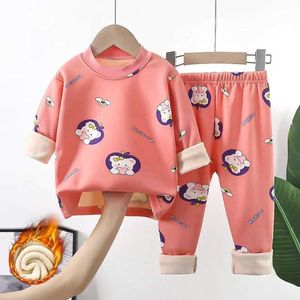 Pyjamas Winter Kinderkleding Set Warm Wool Pyjama's voor jongens en meisjes dikke kinderen pyjama's fluwelen baby heet ondergoed voor 1-12 jaar D240516