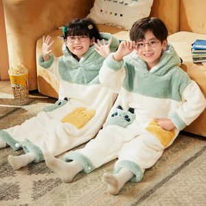 Pyjama's Winter Leuke Cartoon Kinderen Deken Dwarsliggers Unisex Slaapzak Capuchon Romper Kinderen Jumpsuit Zacht Kostuum Dierenpatroon 231114