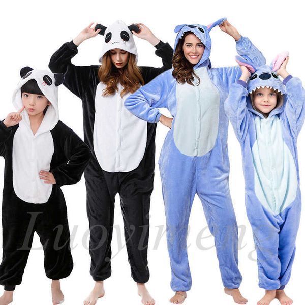Pyjama Winter Panda Onesie Vrouwen Volwassenen Animal Pyjama Kigurumi Stitch Nachtkleding Flanellen Pyjama Kids Kostuum Jongen Meisje Deken Dwarsliggers T221018