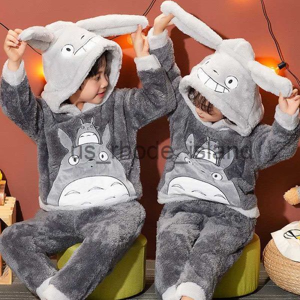 Pijamas Invierno Totoro Pijamas Conjuntos para niños Franela Cálido Ropa de dormir con capucha Niños Espesar Homewear Girls Traje de noche Animal Pijamas Niños x0901