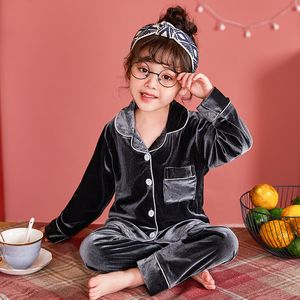 Pyjamas Hiver Velours Ensembles pour Enfants Automne À Manches Longues Turn down Colloar Vêtements De Nuit Chauds Enfants Homewear Garçons Filles Pyjama Costume 220922