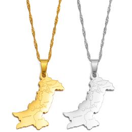 Mapa de Pakistán con urdu, collares con colgante de oro amarillo de 14k, joyería étnica paquistaní para Color dorado y plateado