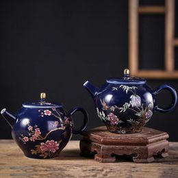 Paleis keramische theepotten 200 ml luxe handgeschilderde bloemen en vogels thee pot reizen draagbaar filter ketel ketel home thee set drinkware