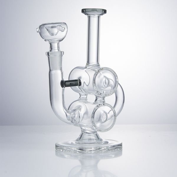 Paladin886 GB022 Environ 17 cm de hauteur Bong d'eau en verre coloré Double recycleur Perc d'eau Dab Rig Pipe à fumer Bubbler Bongs 14 mm Bol à dôme mâle