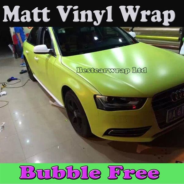 Film vinyle mat jaune Fluorescent vert pâle pour enveloppe de voiture avec enveloppe graphique de véhicule à bulles d'air 1 52x30m rouleau 249k