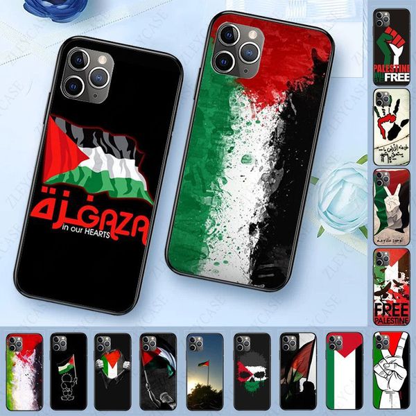 Coque de téléphone avec passeport et carte du drapeau palestinien, étui pour Iphone 15 Plus 14 Pro Max 13 12 11 XS MAX XR X 8 7 6 Iphone15, mode TPU souple noir, couverture de téléphone portable