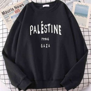 Palestine No Paris Gaza Printing Hoodie Losse Vintage Streetwear Soft Mode Heren Hoodies Grote Mate Mannelijke Sweatshirt H1218