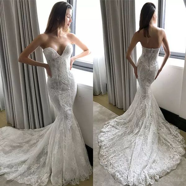 Pallas Couture Dentelle Mermaid Robes De Mariée Plus Taille Sans retour Robes de mariée Balayer Train Robe De Mariée Robe de mariée