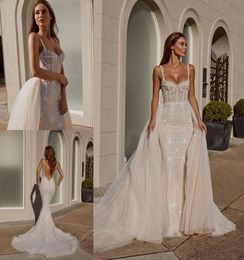 Pallas Couture sirène 2020 robes de mariée surjupes avec train détachable dentelle appliques perles robes de mariée dos nu pays Wed2655530