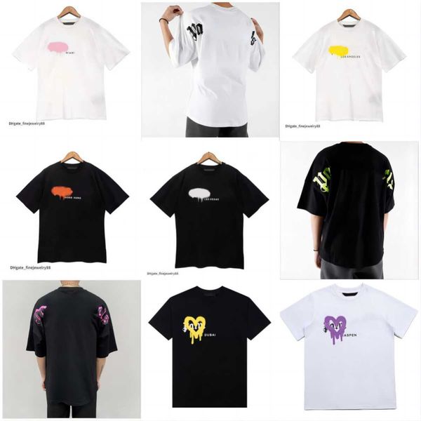 Ángulos de palma camiseta para hombre camiseta camisetas de diseñador para hombres camisa de ángulo letra Corazón de color Graffiti Hip Hop Juventud Verano Suelto Camiseta de moda mujer hombre camiseta blanca c11
