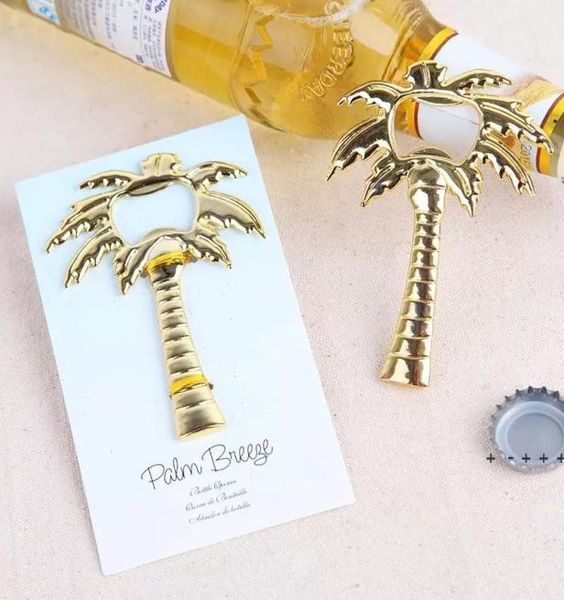 Palm Breeze Chrome Bottle Opender Goldcolor Metal Coconut Tree Bière ouvre-bières Favors de mariage sur le thème de la plage9367753