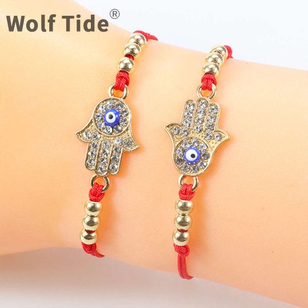 Pulsera de ojo de diablo de palma Pareja Cuerda roja Pulseras de amuleto trenzado Cristal brillante Pulsera de ojo de ángel de la suerte para mejores amigos Encantos Joyería de amistad Vsco al por mayor