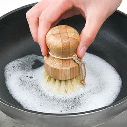 Palm Pot Brosse Bambou Ronde Mini Brosse À Récurer Naturelle Nettoyage Humide Laveur pour Laver La Vaisselle Pots Casseroles Légumes Ménage Outils De Nettoyage