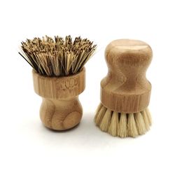 Brosses de lavage de Pot de palmier, Mini brosse à vaisselle ronde en bois, brosse à récurer naturelle, brosse de nettoyage à manche court