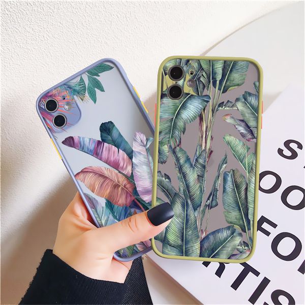 Palmier Feuilles de fleur de la plante pour l'iPhone 11 x xS 12 13 15 Pro Max 14 plus 7 8 Plus SE2 Back Shockproof Cover Funda