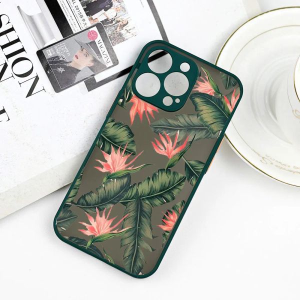 Feuilles de fleur de palais de feuilles de palais pour iPhone X XR XS Max 11 12 13 14 15 Pro Max 7 8Plus SE2 Fundas de couverture souple transparente