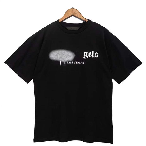 Palms Anglee DHgate Mens Designer T-shirt Hommes T-shirt Chemises en coton Ras du cou à manches courtes Lettre de pulvérisation imprimée Noir Blanc Printemps Été Marée Vêtements T-shirt de luxe L