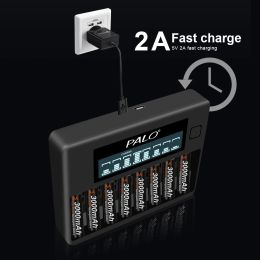 Palo 8 Slots 1.2V AA AAA Cargador de batería recargable LCD Smart USB Cargador rápido para NI-MH NI-CD AAA Batería Slot independiente