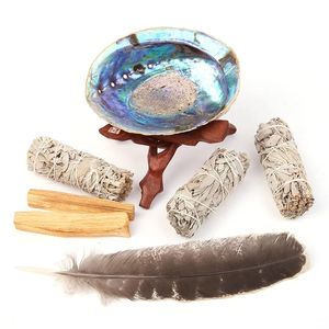 Ensemble de bâtons de sauge blanche Palo Santo avec baguette de bâton de tache de coquille d'ormeau pour bâtons d'encens spirituels brûlant l'énergie d'aromathérapie 240305