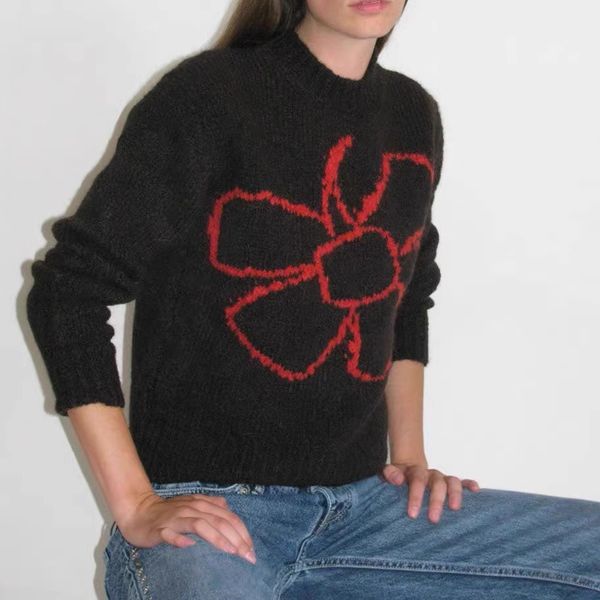 Jersey de punto de mezcla de lana española con lunares de lana de Paloma, suéter con estampado de flores de ganchillo para mujer en otoño