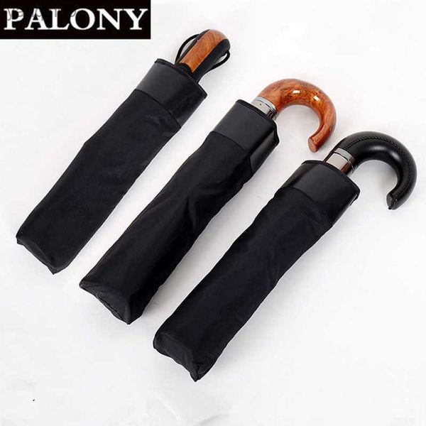 PALONY Poignée En Cuir 10k Forte Parapluie Automatique Coupe-Vent Résistant Hommes Noir 3 Parapluie Pliant Imperméable À La Pluie L230626