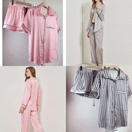 Pamas zomer voor vrouwen satijn zijde gestreepte slaapkleding 2 stuks set slaaptops broek pjs dames nachtkleding loungewear home suit 220329 039