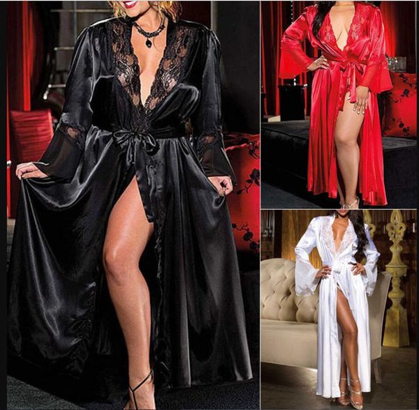 Pamas – robe de nuit longue en dentelle, col en V, Sexy, érotique, pour femmes, entrejambe ouvert, vêtements de nuit, Maxi, Lingerie