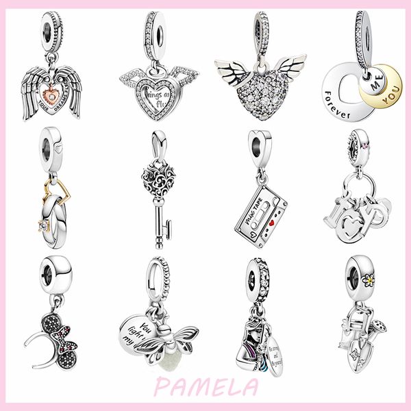 925 Argent Ange Coeur Charmes Noeud Papillon Clé Perles A Faire Soi-Même Pour fit Pandora Bracelet Bijoux Pour