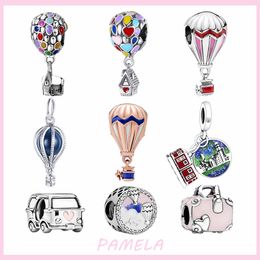 Abalorios de plata 925 con forma de globo aerostático para casa voladora, abalorios DIY para pulsera Pandora, joyería