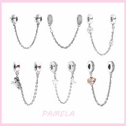 Pamela 925 Sterling Silver Security Chain Star Flower Charm Cadeau Beads Diy Pour Original Pandora Bracelets Bracelet Bijoux pour femmes