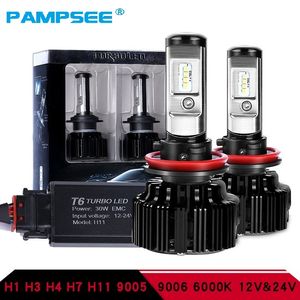 PAMPSEE T6 Turbo phare LED H7 H4 ampoule de phare LED décodeur Turbo H1 9005 9006 faisceau Hi/Lo puce CSP 12V 30W 6000K