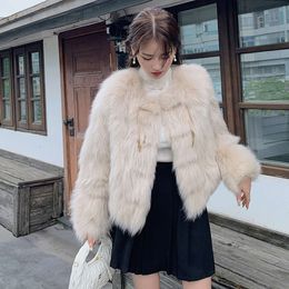 Manteau court et polyvalent en fourrure de renard Kan pour femme, Design à boucle panoramique, pour petite taille, Style chinois d'hiver 2023, 282823