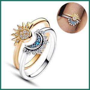 La nouvelle combinaison Sun Moon de Pan's Bague à deux tons avec une bague féminine étincelante personnalisable et des bijoux de cadeaux de couple