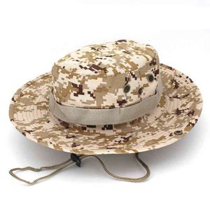 Panamá sombrero de cubo al aire libre hombres verano pesca caza militar Safari Boonie algodón Unisex mujeres verano Bob Sun Camo Amy Green G220311