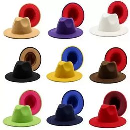 Gorra de Panamá Jazz Formal Hat Lady Felt Fedora Hats moda Patchwork gorras de ala ancha Unisex Trilby Chapeau para hombres mujeres rojo negro 2022 C0817