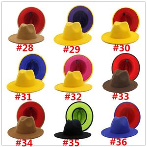 Gorra Panamá Jazz Formal sombrero señora fieltro Fedora sombreros moda Patchwork gorras de ala ancha Unisex Trilby Chapeau para hombres mujeres rojo negro 20199c