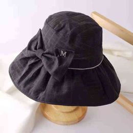 Panama French Soft M Bow Bucket Hat Ladies Foldable Streetwear Sun Cap Sunshine Protection UV Conservation Beach Chapeau G220418