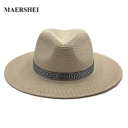 Panama Hard Top Planed Plaw Hat Summer Womenmen Wide Brim Beach Sun Cap UV Protection Fedora Wedding Hat240409