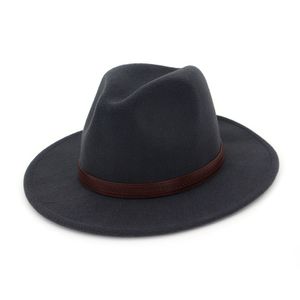 Panama Jazz Fedora Cap Vrouwen Mannen Wol Vilt Pointy Brede Brim Derby Hoed Koffie Lederen Decoratie Gambler Chapeau