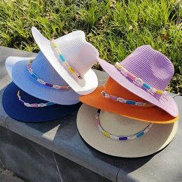Panama Jazz Hat Summer Men and Women Colorful Sun Outdoor Straw Protection Beach Beded Accessoires 240511