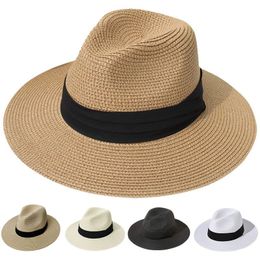 Panama Cappelli da pescatore di paglia Cappellini da spiaggia estivi a tesa larga per adulti Uomo Donna UA Visiera parasole Protezione per il collo Unisex Design classico