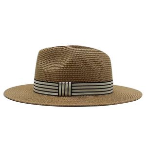 Chapeaux de paille Panama pour femmes, chapeau de soleil de plage d'été, casquette Fedora à large bord