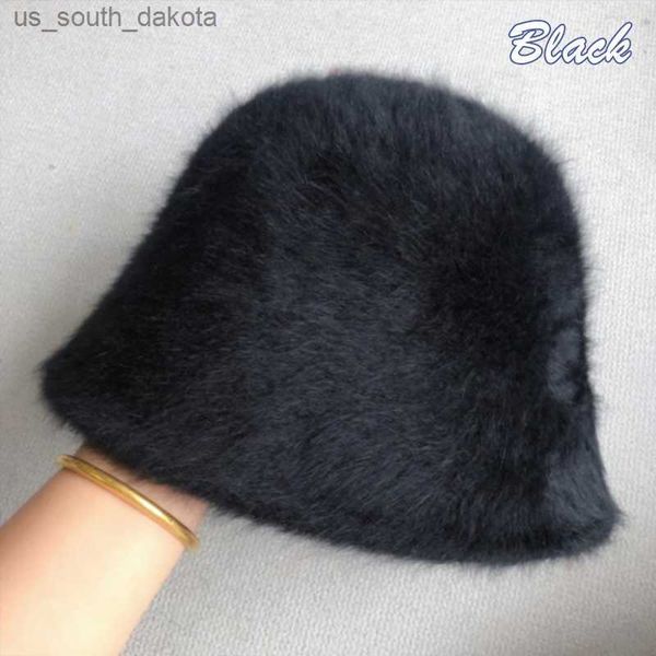 Panama hiver lapin fourrure laine chapeaux pour femmes seau chapeau pompon oreille Protection bonnets seau chapeau fourrure Cap L230523
