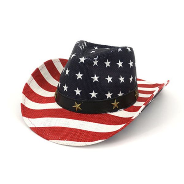 Panama femmes chapeaux paille grand bord imprimer drapeau américain vintage hommes en plein air décontracté western cowboy été protection solaire chapeaux