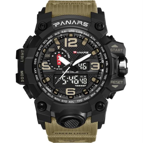 PANARS Camuflaje Táctico Reloj digital Men039s Moda Deportes Ejército Reloj a prueba de agua LED Relojes de pulsera electrónicos con Box607924313g