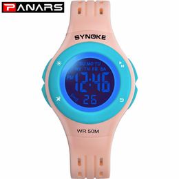 PANARS Mode 5 Couleurs LED Enfants Montres WR50M Étanche Enfants Montre-Bracelet Réveil Multi-fonction Montres pour Filles Garçons289S