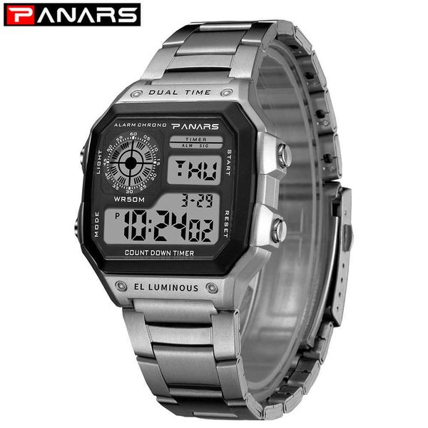 PANARS hommes montre de luxe étanche doré en acier inoxydable montres numériques LED réveil électronique montre de sport pour hommes Relogio G1022