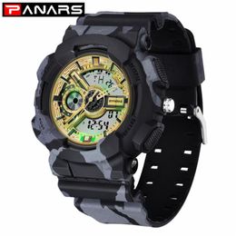 PANARS Nieuwe Militaire Digitale Horloge Camouflage Outdoor Sport Dubbele Display Elektronische Waterdichte Meter Horloges voor Men210A