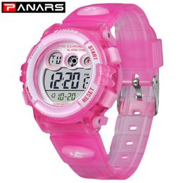 Panars rood chique nieuwe aankomst Kid's horloges kleurrijk led achterlicht digitaal elektronisch horloge waterdicht zwemmeisje horloges 8210