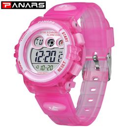 PANARS rouge Chic nouveauté montres pour enfants coloré LED rétro-éclairage montre électronique numérique étanche natation fille montres 8261O